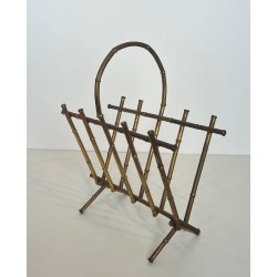 Porte-Revues Faux-Bambou Métal Doré, Maison Baguès, France, v. 1940
