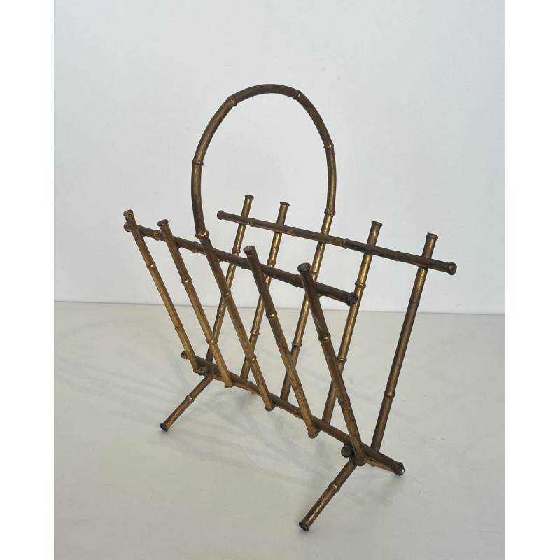 Gilt Metal Faux-Bamboo Magazine Rack, Maison Baguès, French, c. 1940