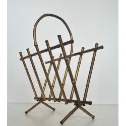 Porte-Revues en Métal Doré Façon Faux-Bambou Attribué à la Maison Baguès