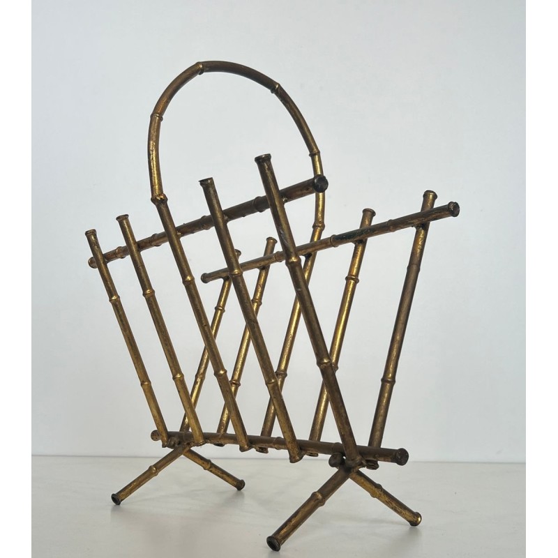 Gilt Metal Faux-Bamboo Magazine Rack, Maison Baguès, French, c. 1940
