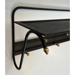 Coat Rack, Black Lacquered Metal and Brass, Style of Mathieu Matégot, French, 1950