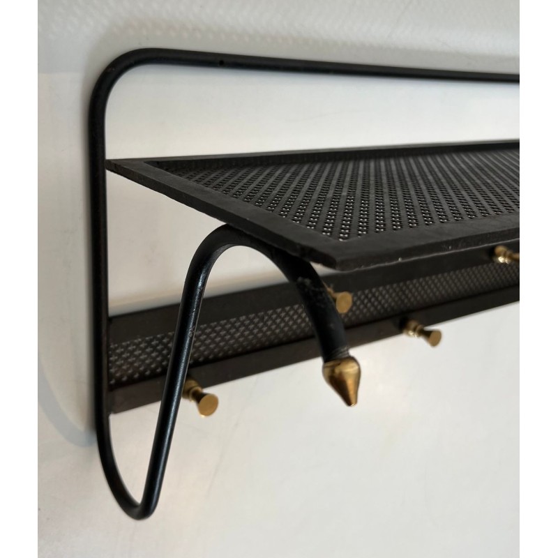 Coat Rack, Black Lacquered Metal and Brass, Style of Mathieu Matégot, French, 1950