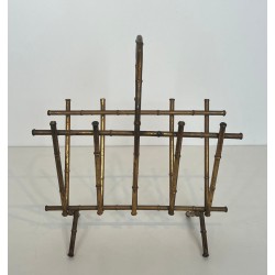 Porte-Revues en Métal Doré Façon Faux-Bambou Attribué à la Maison Baguès