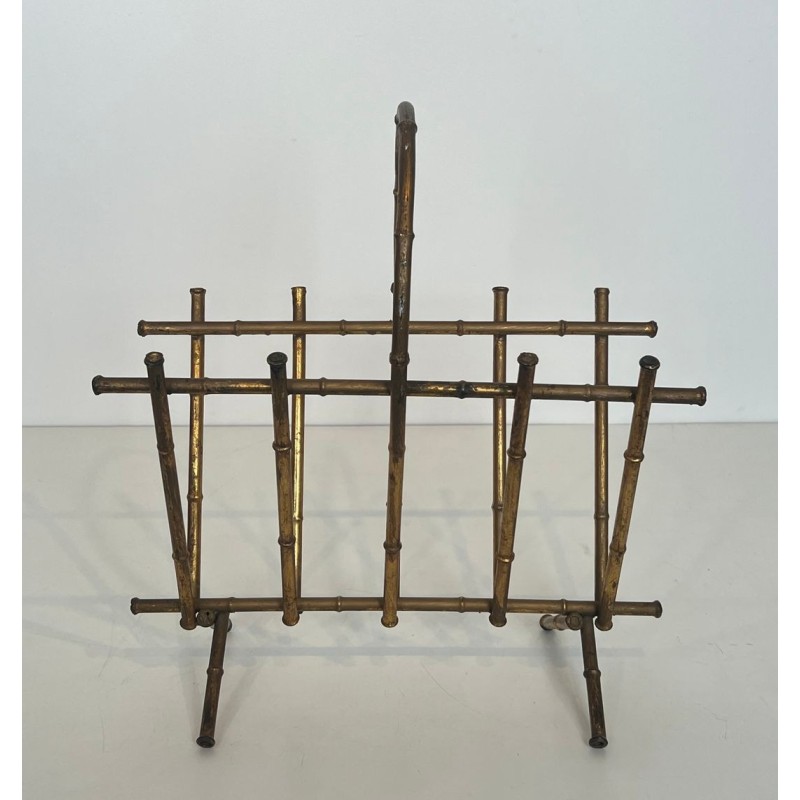 Gilt Metal Faux-Bamboo Magazine Rack, Maison Baguès, French, c. 1940