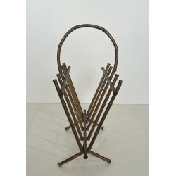Porte-Revues en Métal Doré Façon Faux-Bambou Attribué à la Maison Baguès