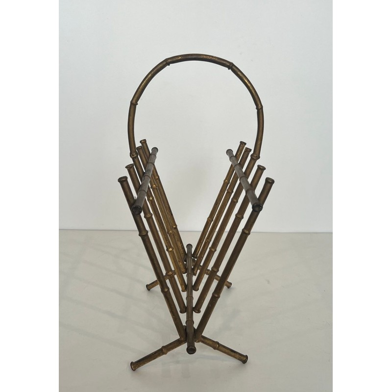 Porte-Revues en Métal Doré Façon Faux-Bambou Attribué à la Maison Baguès