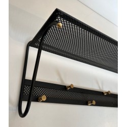 Coat Rack, Black Lacquered Metal and Brass, Style of Mathieu Matégot, French, 1950