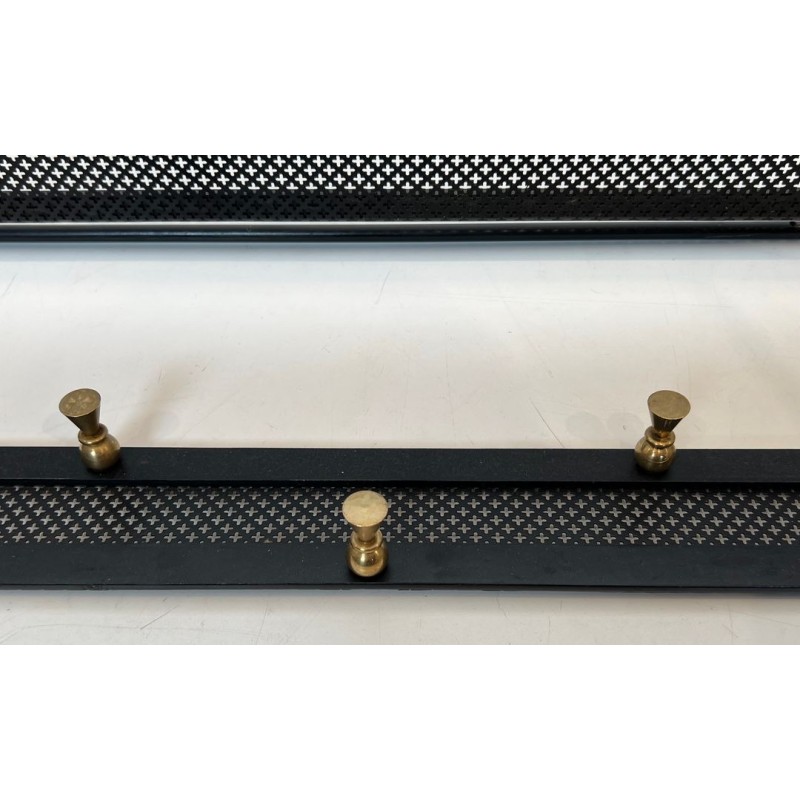 Coat Rack, Black Lacquered Metal and Brass, Style of Mathieu Matégot, French, 1950