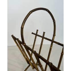 Gilt Metal Faux-Bamboo Magazine Rack, Maison Baguès, French, c. 1940