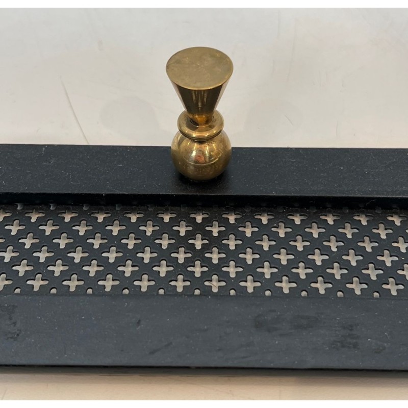 Coat Rack, Black Lacquered Metal and Brass, Style of Mathieu Matégot, French, 1950