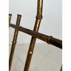 Porte-Revues en Métal Doré Façon Faux-Bambou Attribué à la Maison Baguès