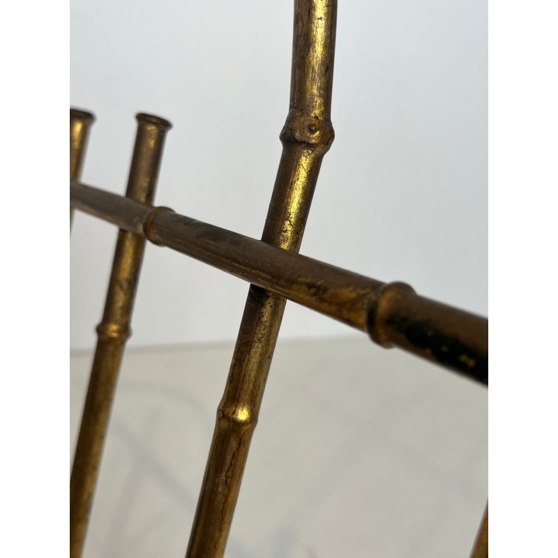 Porte-Revues en Métal Doré Façon Faux-Bambou Attribué à la Maison Baguès