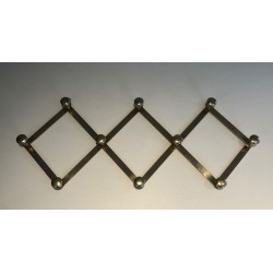 Brass Accordion Wall Coat Rack, French, c. 1970