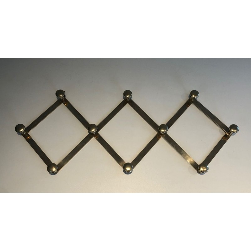 Brass Accordion Wall Coat Rack, French, c. 1970