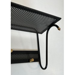 Coat Rack, Black Lacquered Metal and Brass, Style of Mathieu Matégot, French, 1950