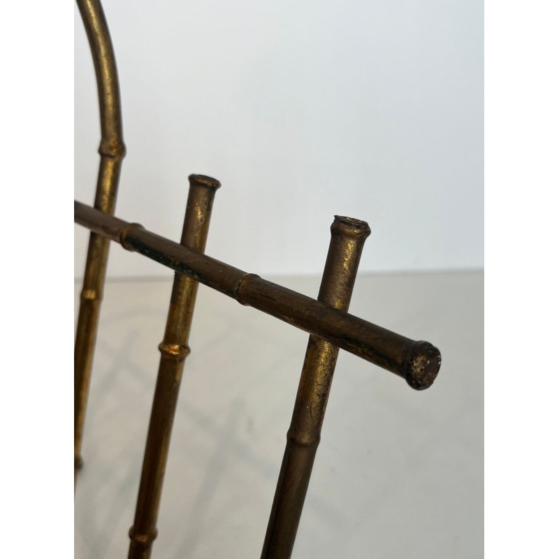 Gilt Metal Faux-Bamboo Magazine Rack, Maison Baguès, French, c. 1940