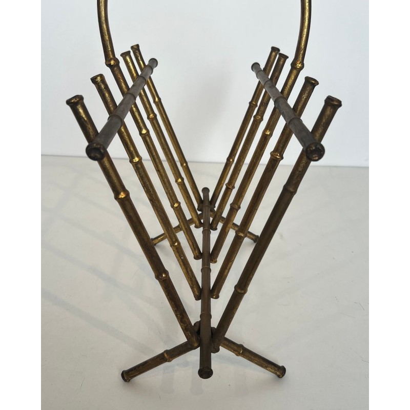Porte-Revues en Métal Doré Façon Faux-Bambou Attribué à la Maison Baguès
