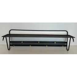 Coat Rack, Black Lacquered Metal and Brass, Style of Mathieu Matégot, French, 1950