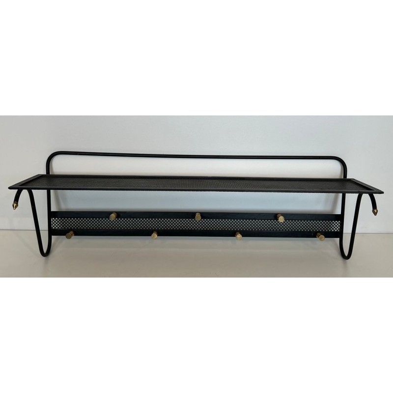 Coat Rack, Black Lacquered Metal and Brass, Style of Mathieu Matégot, French, 1950