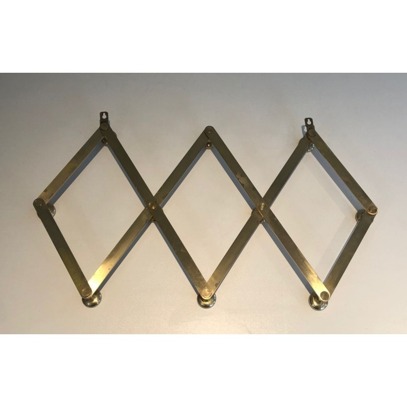 Brass Accordion Wall Coat Rack, French, c. 1970