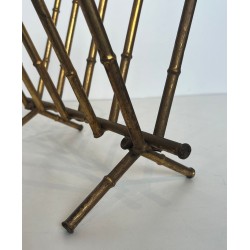Gilt Metal Faux-Bamboo Magazine Rack, Maison Baguès, French, c. 1940
