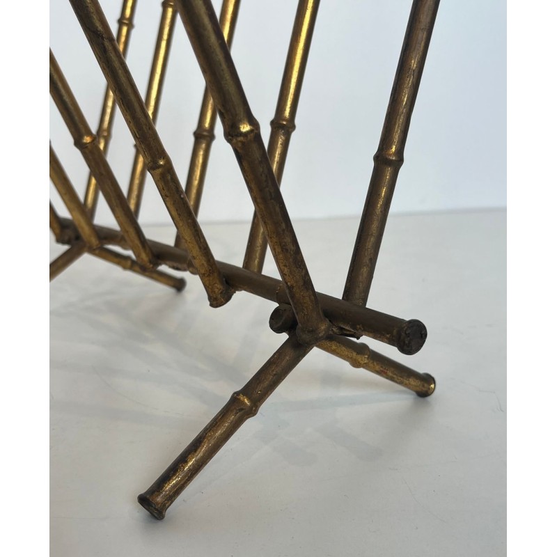 Porte-Revues Faux-Bambou Métal Doré, Maison Baguès, France, v. 1940