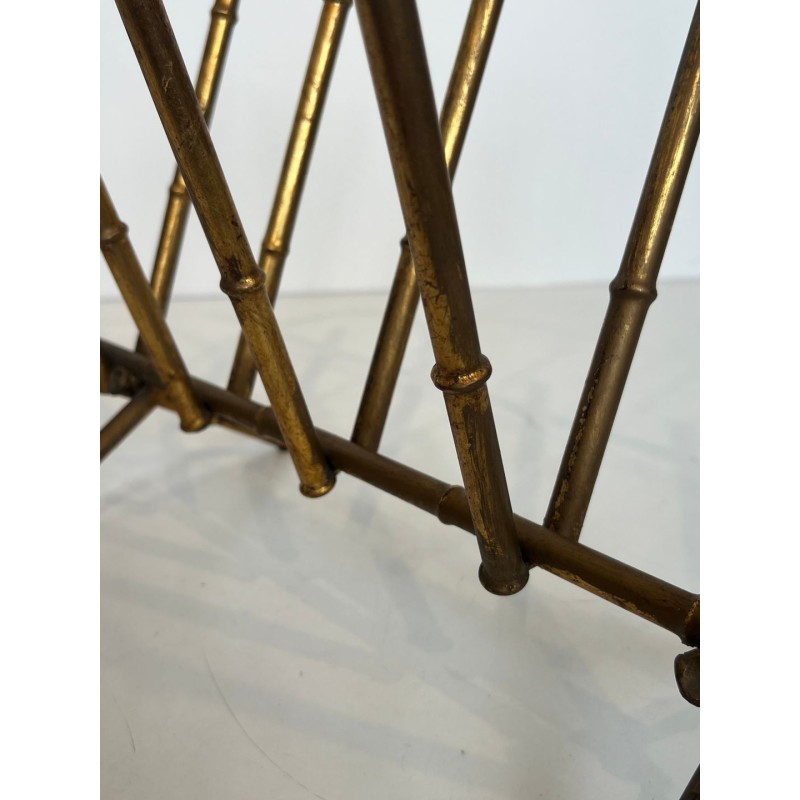 Gilt Metal Faux-Bamboo Magazine Rack, Maison Baguès, French, c. 1940