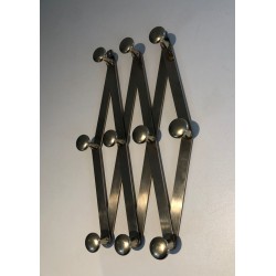 Brass Accordion Wall Coat Rack, French, c. 1970