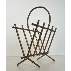 Porte-Revues en Métal Doré Façon Faux-Bambou Attribué à la Maison Baguès