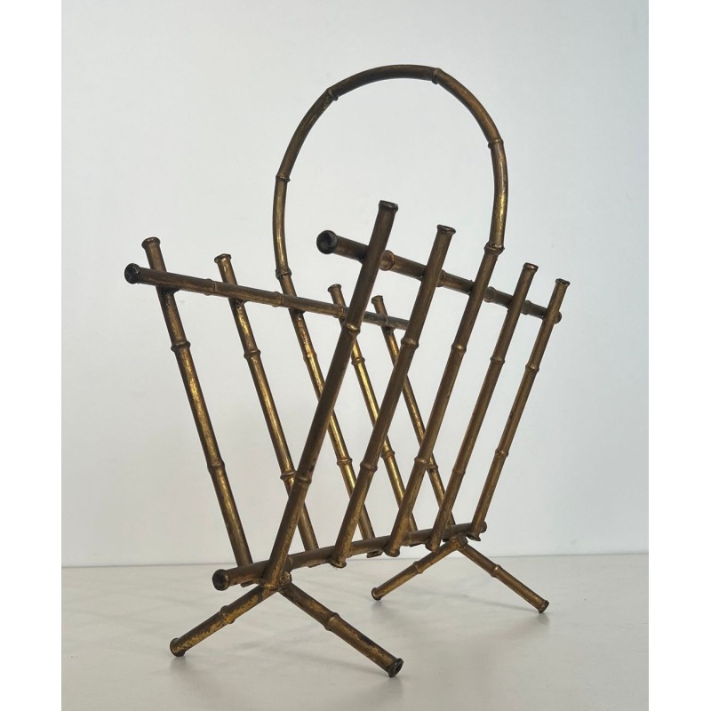 Porte-Revues en Métal Doré Façon Faux-Bambou Attribué à la Maison Baguès
