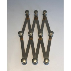 Brass Accordion Wall Coat Rack, French, c. 1970