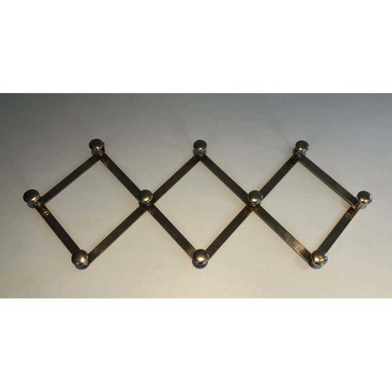 Brass Accordion Wall Coat Rack, French, c. 1970