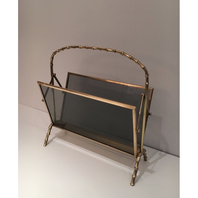 Porte-Revues Faux-Bambou Laiton Verre Teinté, Maison Baguès, v. 1940