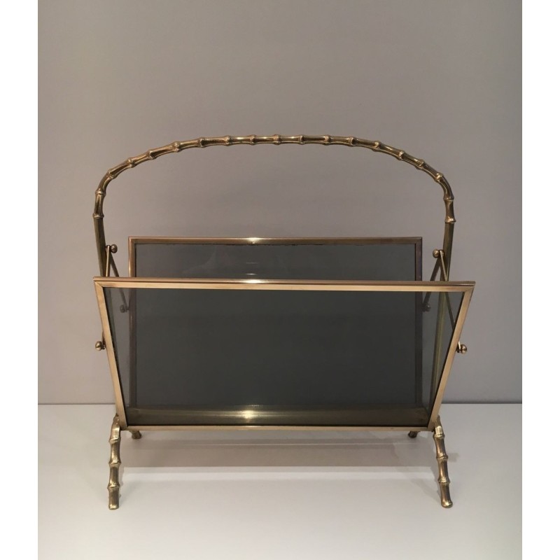 Porte-Revues Faux-Bambou Laiton Verre Teinté, Maison Baguès, v. 1940