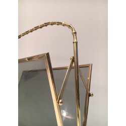 Brass Faux-Bamboo Magazine Rack with Tinted Glass, Maison Baguès, c. 1940