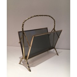 Porte-Revues Faux-Bambou Laiton Verre Teinté, Maison Baguès, v. 1940