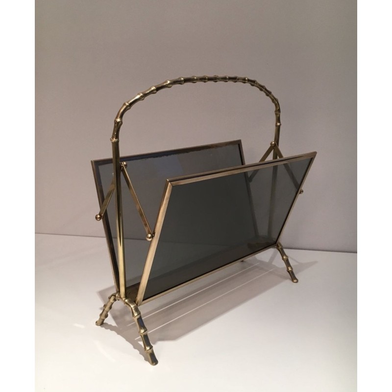 Porte-Revues Faux-Bambou Laiton Verre Teinté, Maison Baguès, v. 1940