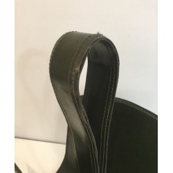 Porte-Revues Cuir Vert et Acier Brossé, Travail Français, v. 1950