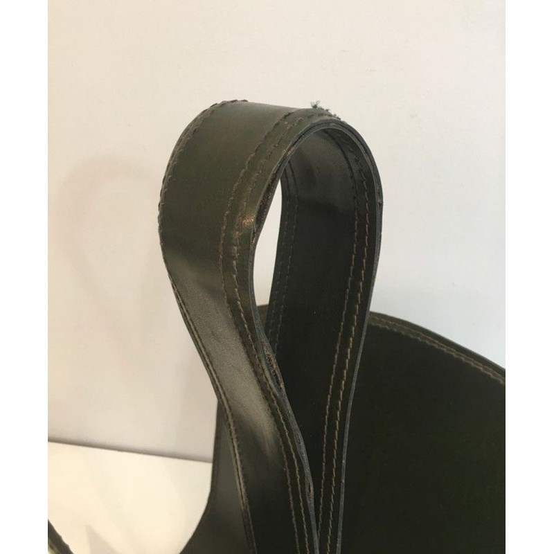 Porte-Revues Cuir Vert et Acier Brossé, Travail Français, v. 1950