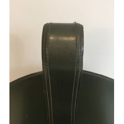 Magazine Rack in Green Leather and Brushed Steel, French, c. 1950