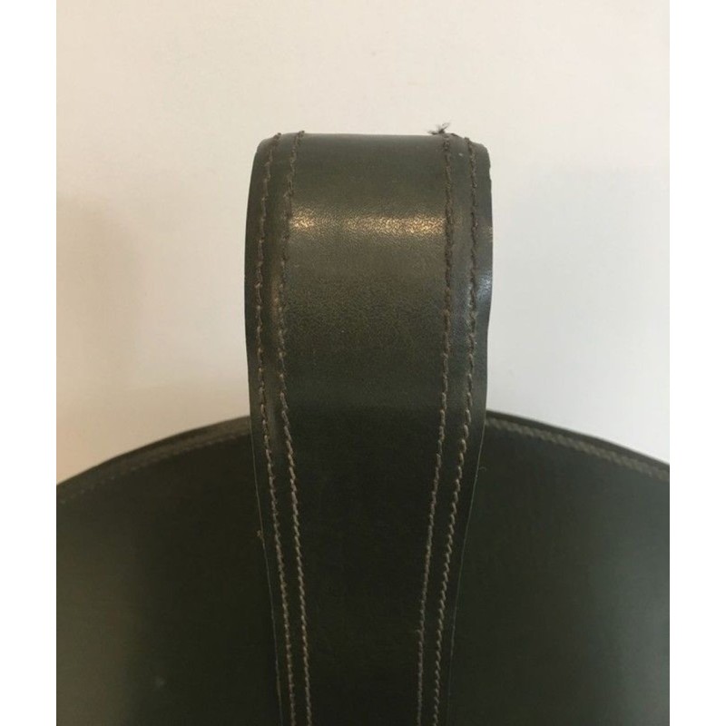 Porte-Revues Cuir Vert et Acier Brossé, Travail Français, v. 1950