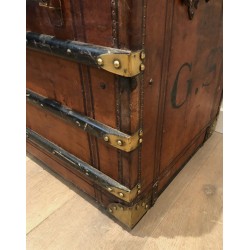 Domed Travel Trunk in Leather, Wood and Brass, French, c. 1900