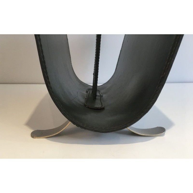 Porte-Revues en Cuir Vert et Acier Brossé