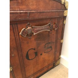 Domed Travel Trunk in Leather, Wood and Brass, French, c. 1900