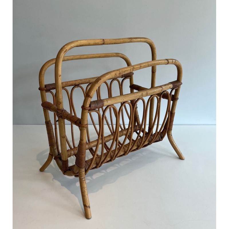 Porte-Revues en Rotin, Mid-Century Modern, vers 1950