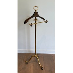 Neoclassical Valet Stand in Brass and Wood on Casters, French, c. 1940