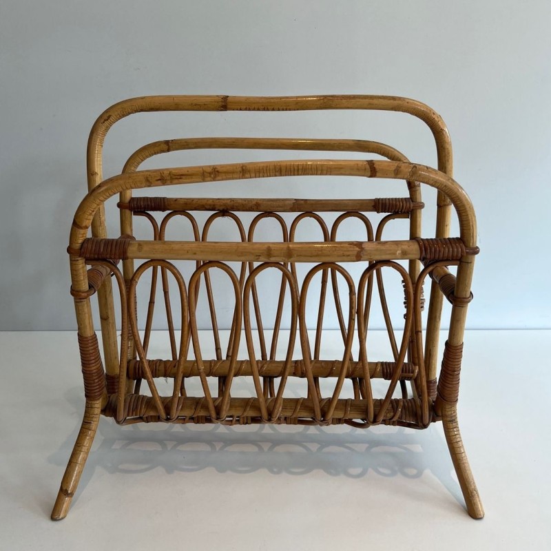 Porte-Revues en Rotin, Mid-Century Modern, vers 1950
