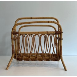 Porte-Revues en Rotin, Mid-Century Modern, vers 1950