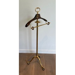 Neoclassical Valet Stand in Brass and Wood on Casters, French, c. 1940