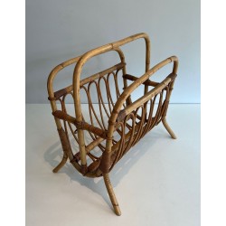 Rattan Magazine Rack, Mid-Century Modern, circa 1950
